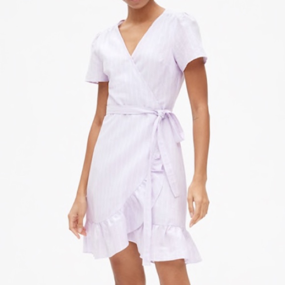 Stripe ruffle wrap dress in linen Cotten